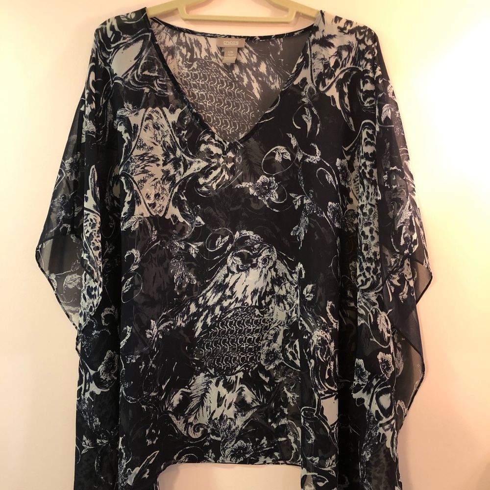 Chico's navy/white sheer tunic L/XL